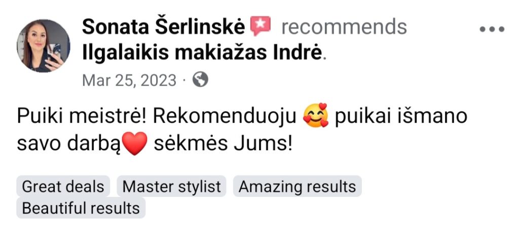 Ilgalaikio makiažo atsiliepimai