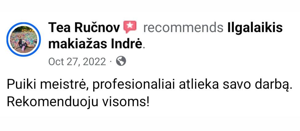 Ilgalaikio makiažo atsiliepimai