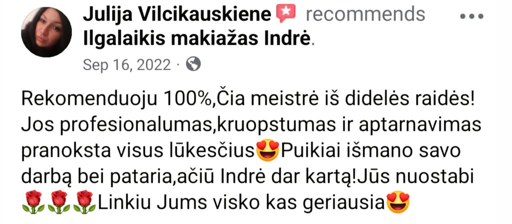 Ilgalaikio makiažo atsiliepimai